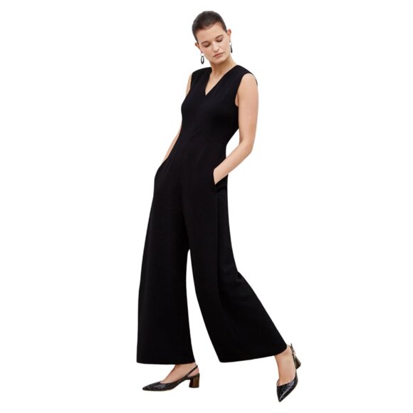 NWT MM Lafleur Demi Jumpsuit Womens 10 Black Staccato Sleeveless V-Neck Wide Leg - Picture 2 of 11